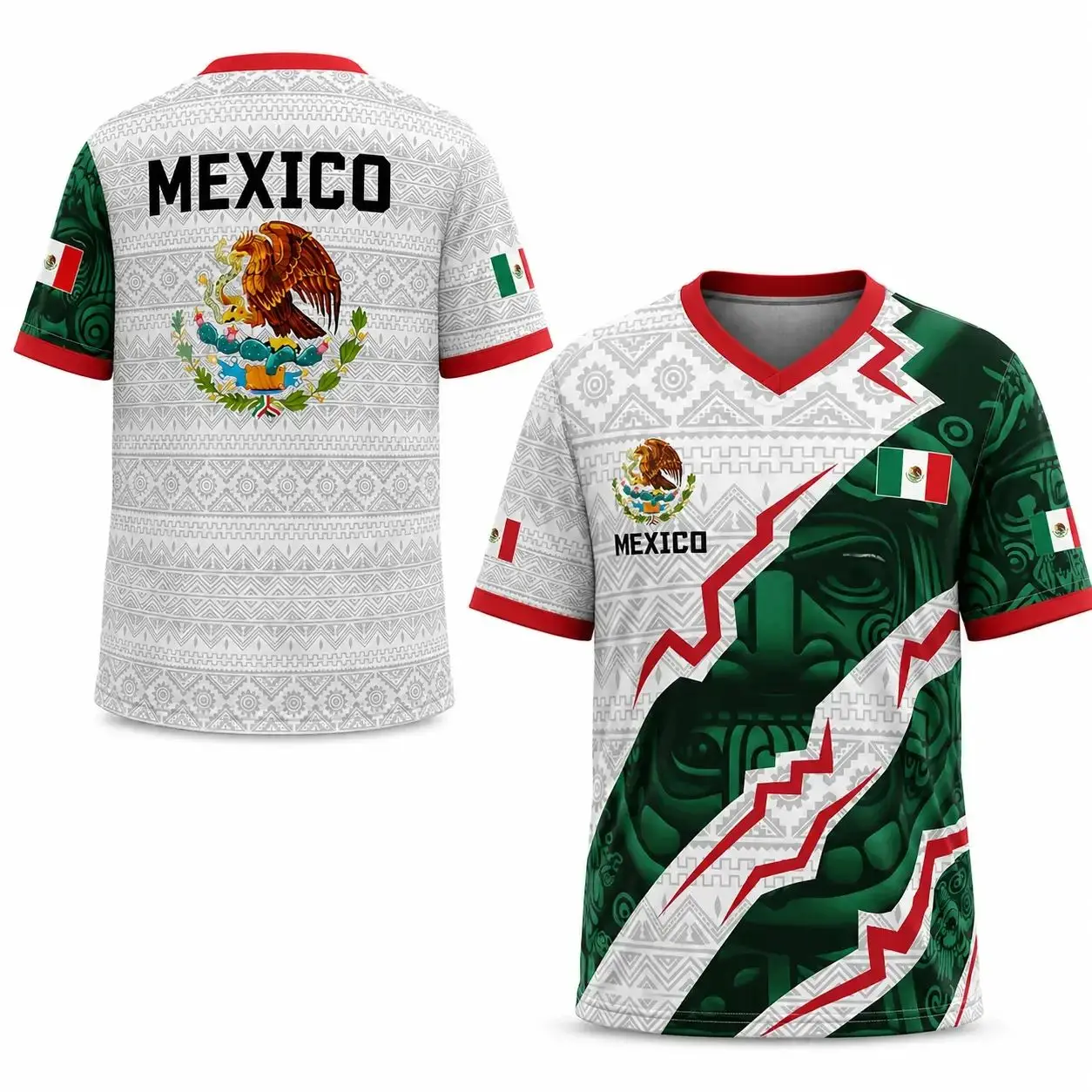 2026 New Mexican Soccer Jersey ,Mexico Aztec Calendar Style Jerseys, Soccer Lover Gift, 2026 V-Neck Football Jersey for Fans