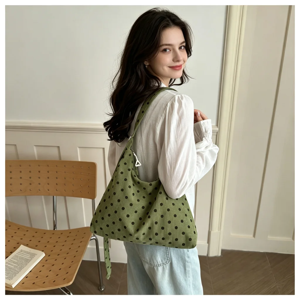 2026 Summer Polka Dot Tote Bag Large Capacity Girly Literary Shoulder Underarm Commuter Bag