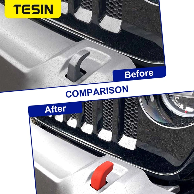 TESIN Car Front Bumper Tow Trailer Towing Bars Hook Protective Cover for Jeep Wrangler JK JL 2007 Up Gladiator JT 2018-2024 Up