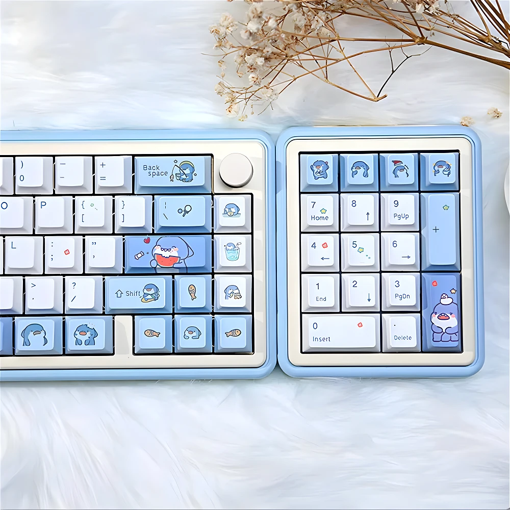 Hot Blooded Shark Keycap Set Thermosublimation 131 Keys Cherry Cartoon for MX Switch 60/84/90/104/108 Mechanical Keyboards