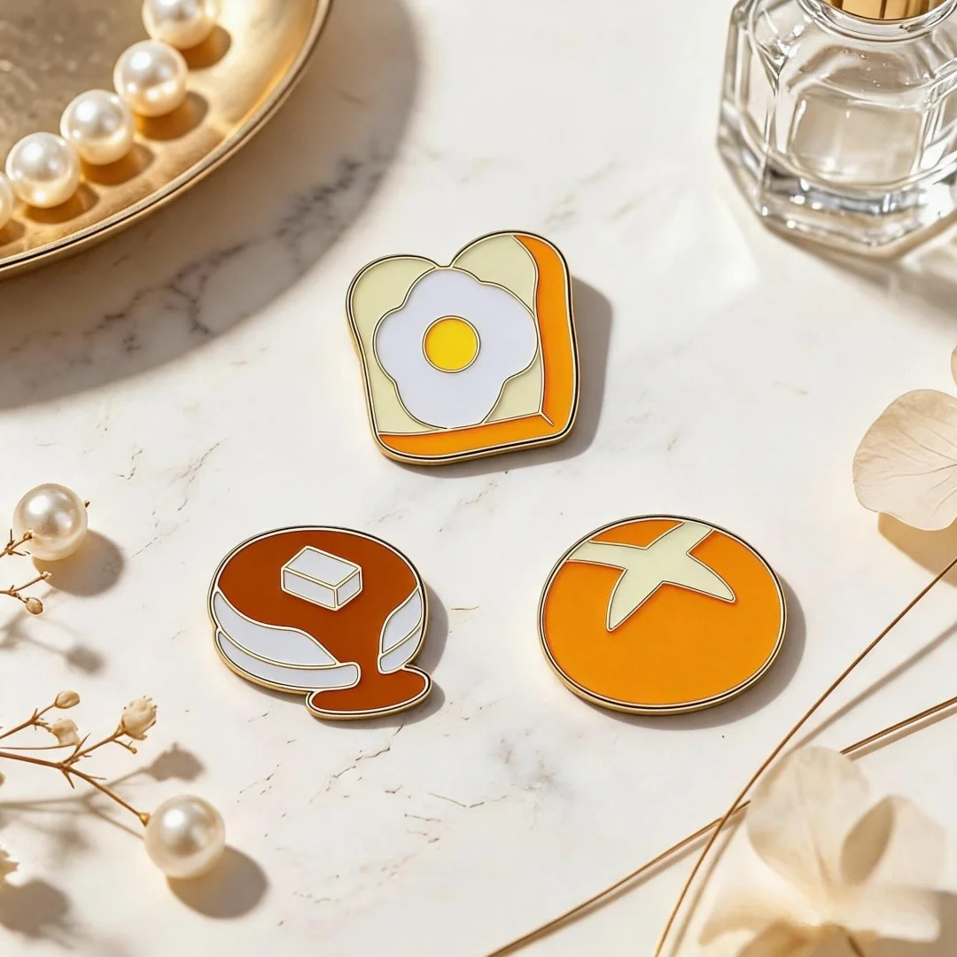 Breakfast Food Enamel Pin Set Toast Egg Pancake Bread Cartoon Metal Brooch Badge For Backpack Jacket Decor Gift