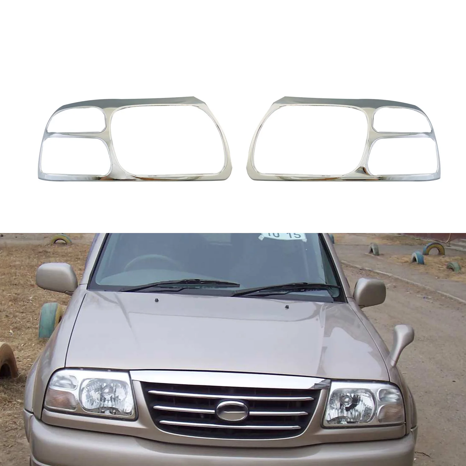 

Chrome Headlight Lamp Cover Trim For 1998-2004 Suzuki Grand Vitara Escudo 2.0 ABS 2pcs Car Door Side Decorative Trim