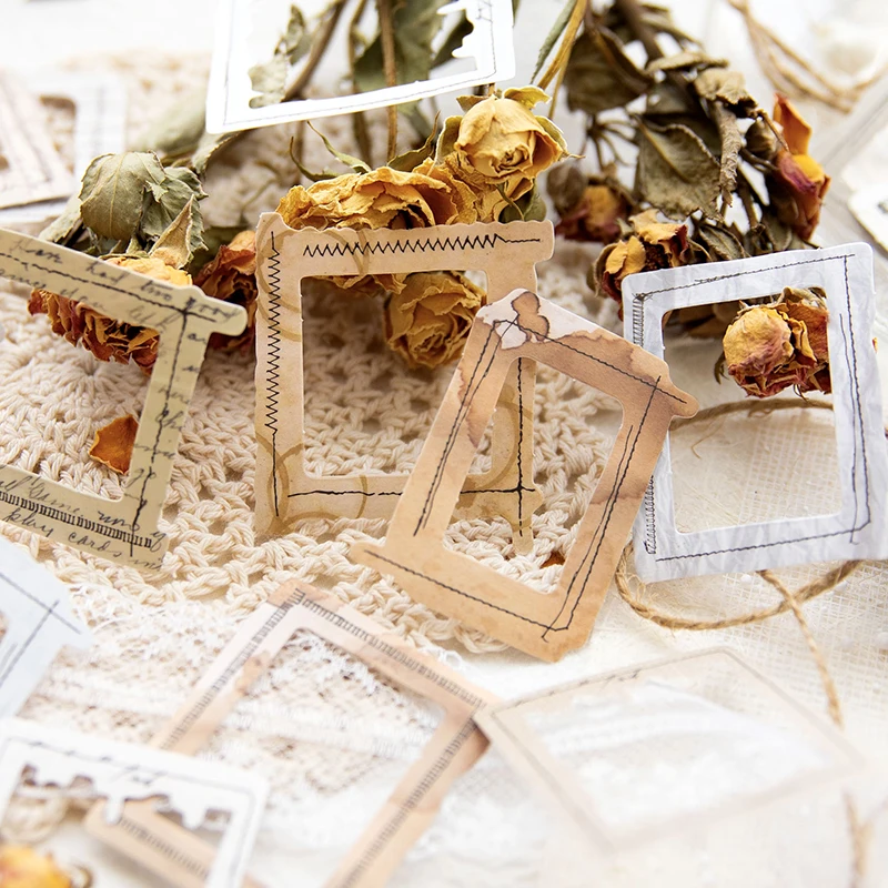 30 pcs/pack Sticker Light Retro Border Collage Art Minimalist Handheld Tent Base Decal Scrapbook 6 kinds