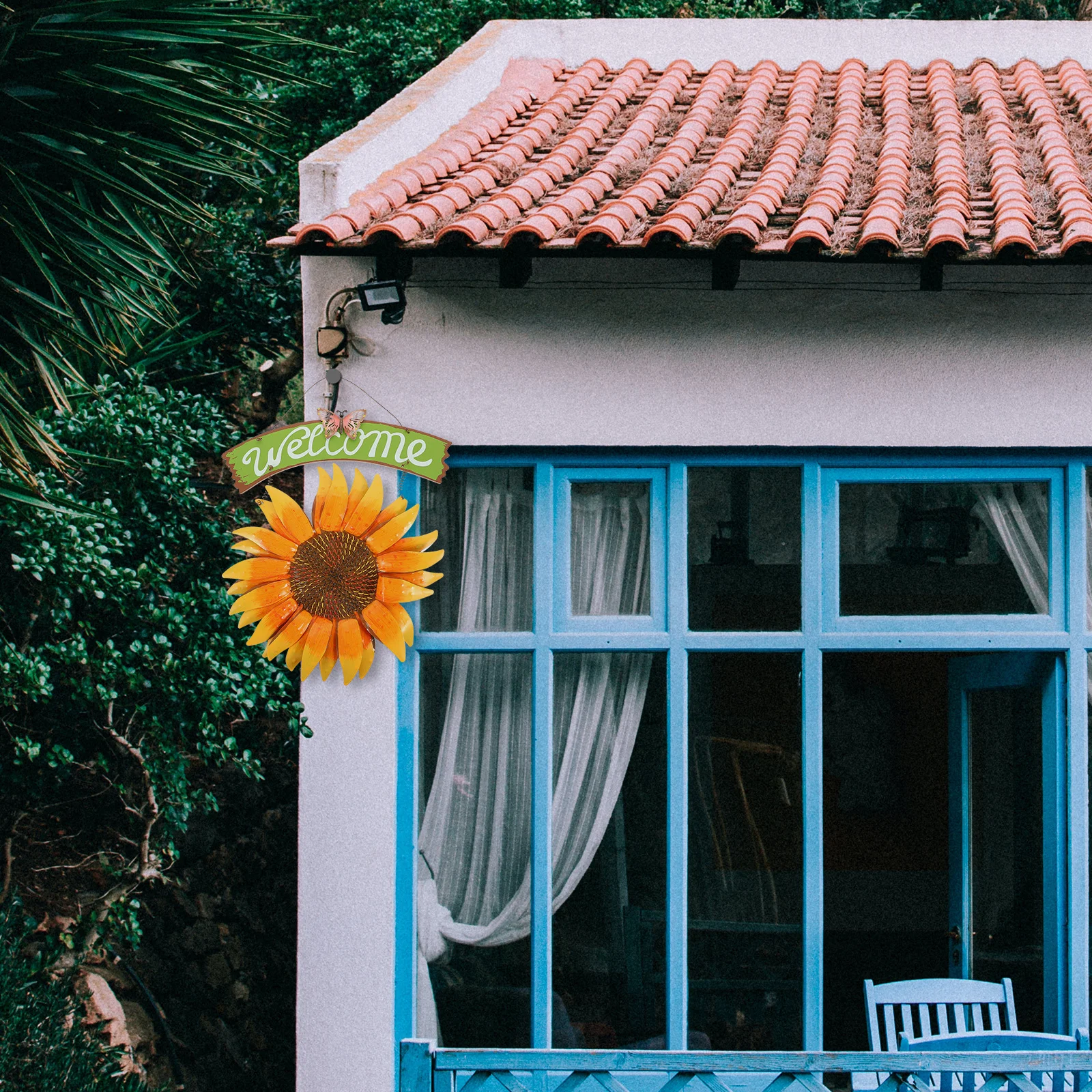 

Sunflower Wall Decor High Grade Iron Welcome Sign Large Hand Painted Pastel Colors Garden Ornament Wall Hanging