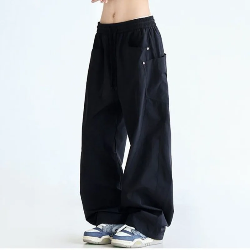 Deeptown Y2K Harajuku Oversized Women Cargo Pants Wide Leg Baggy Japanese Fashion Trousers Streetwear Casual Hip Hop Solid Color