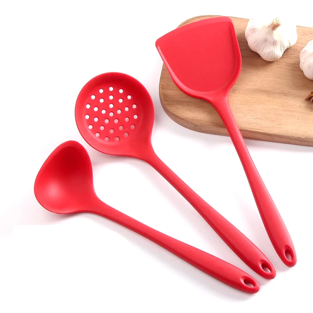 1PC Silicone Cooking Tool Sets Spoon Brush Spatula Egg Beater Kitchen Cooking Tools Kitchenware Kitchen Utensil Set Black Red