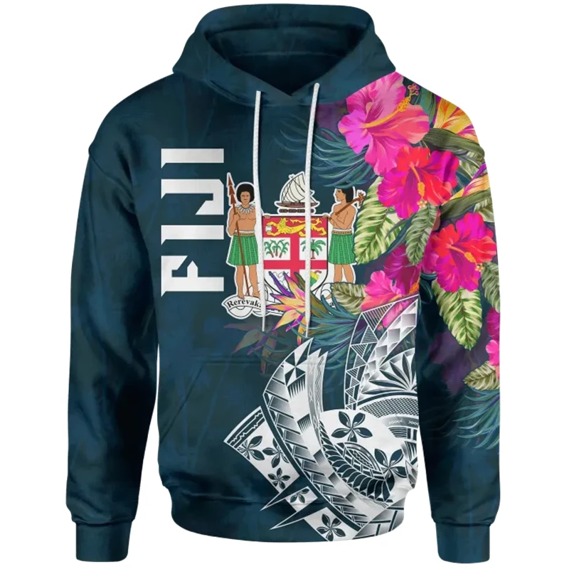 Vintage Fiji Flag Street Print Clothing Men Hip Hop Hooded Sweatshirt Fashion Hoodies Fijian National Emblem Oversized Pullovers