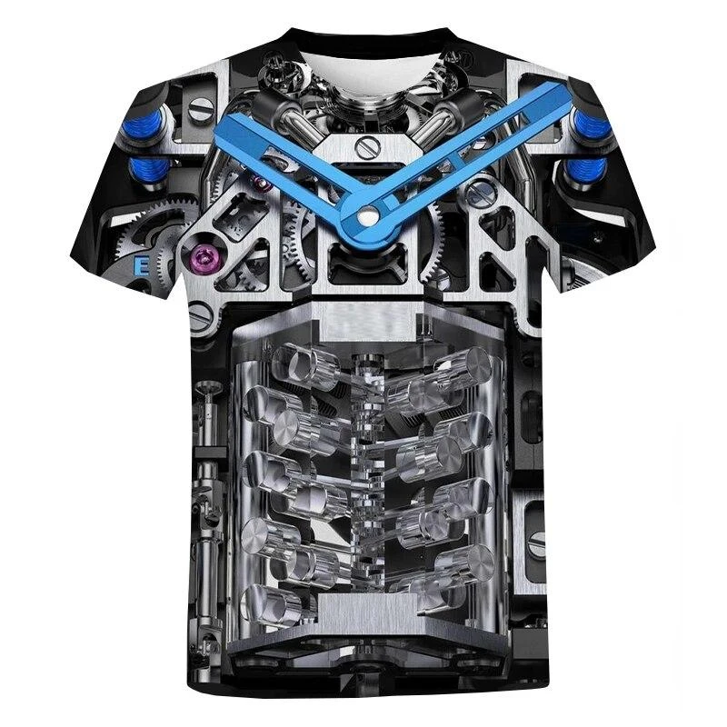 3D Engine Mechanical Print T Shirt Men Fashion Harajuku Style T Shirt Men Kids Summer Streetwear Casual Short Sleeve Tee Tops image 4
