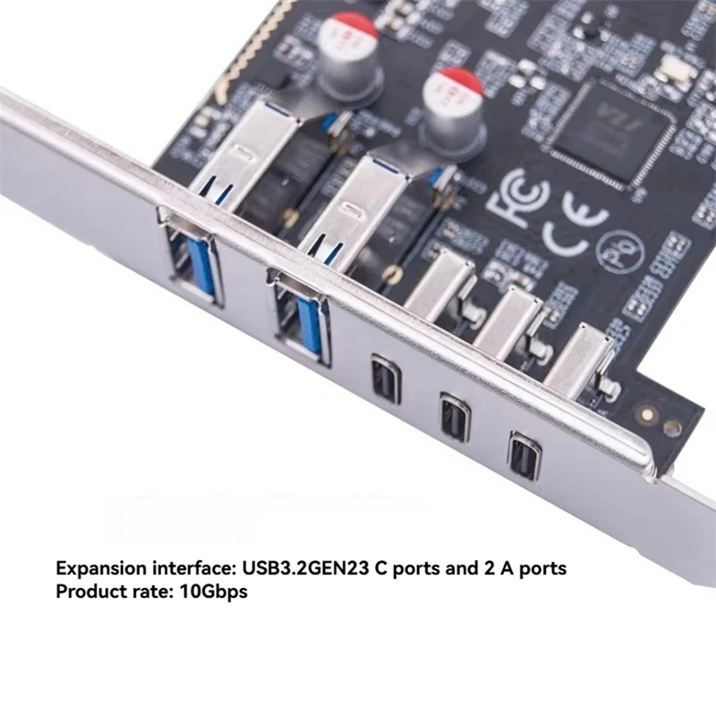 USB PCIE Card 2Port USB3.2 GEN2 USB-A + 3Port Type C 10Gbps Expansion Card PCI-E X4 USB HUB Adapter For Desktop