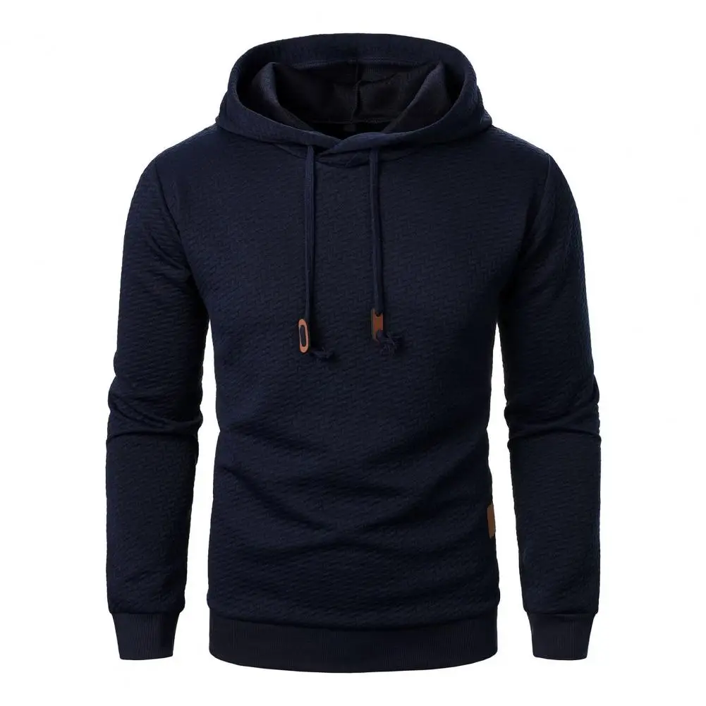 

Men Autumn Hoodie Jacquard Design Hoodie Men's Fall Winter Jacquard Hoodie with Drawstring Elastic Cuff Hem Solid for Daily