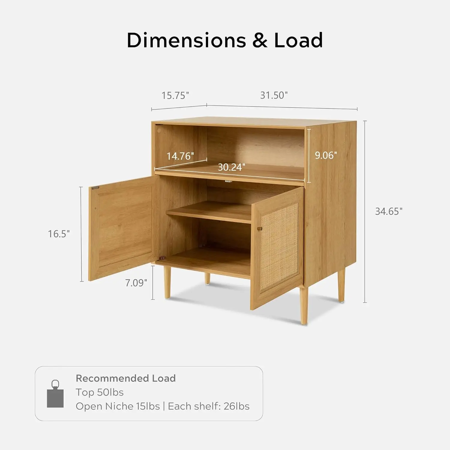 Aparador de ratán, gabinete de almacenamiento de Buffet bohemio, gabinete de credenza de granja con puertas y estantes ajustables para Living Ro