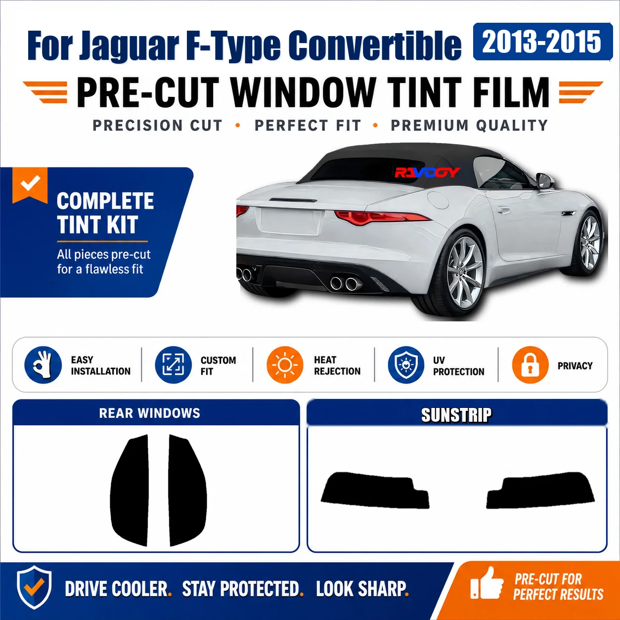 For Jaguar F-Type Convertible 2013-2015 Tint Film DIY Front & Rear Window Vehicle Sun Shade