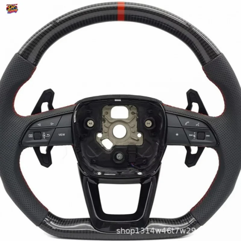 Suitable for Audi's new carbon fiber sports steering wheel, genuine leather with multi-function buttons and paddle shifters, mod