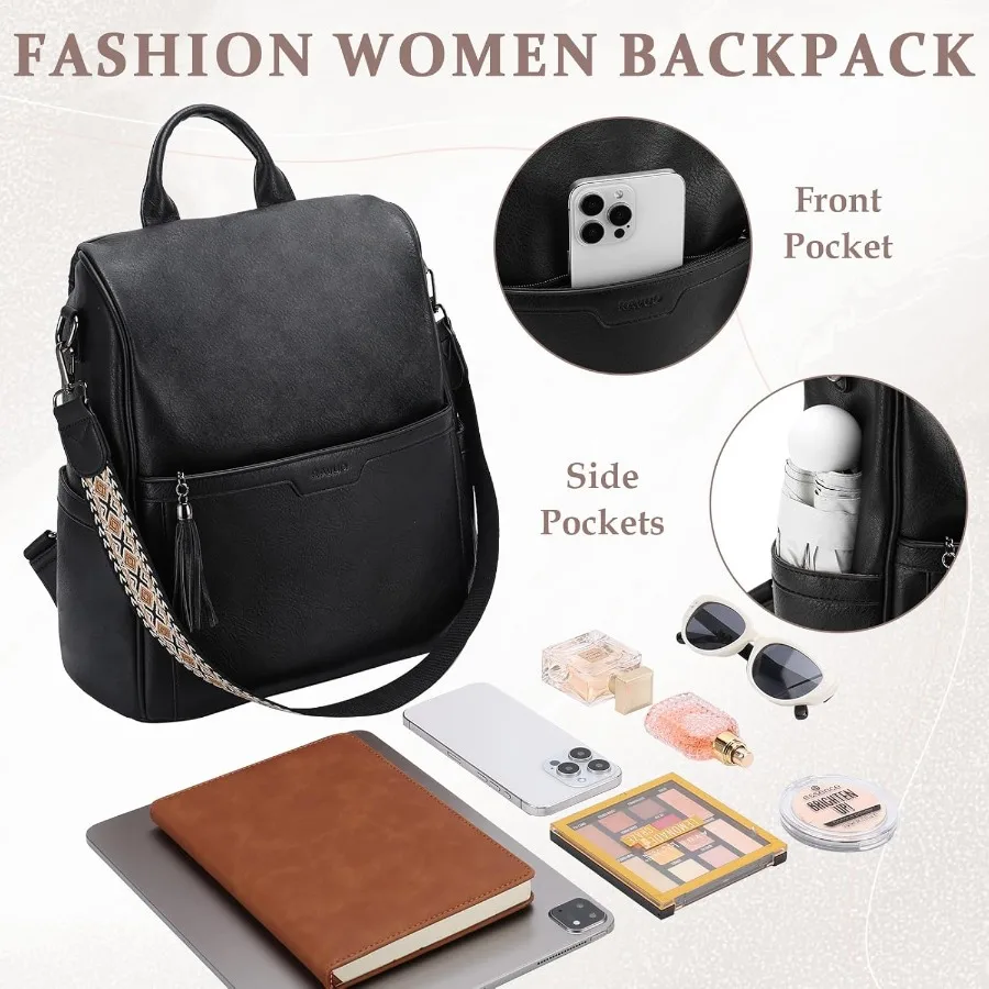 حقيبة ظهر RAVUO مضادة للسرقة للنساء من تصميم Vegen حقيبة كتف للسيدات قابلة للتحويل مع محفظة وجيتار