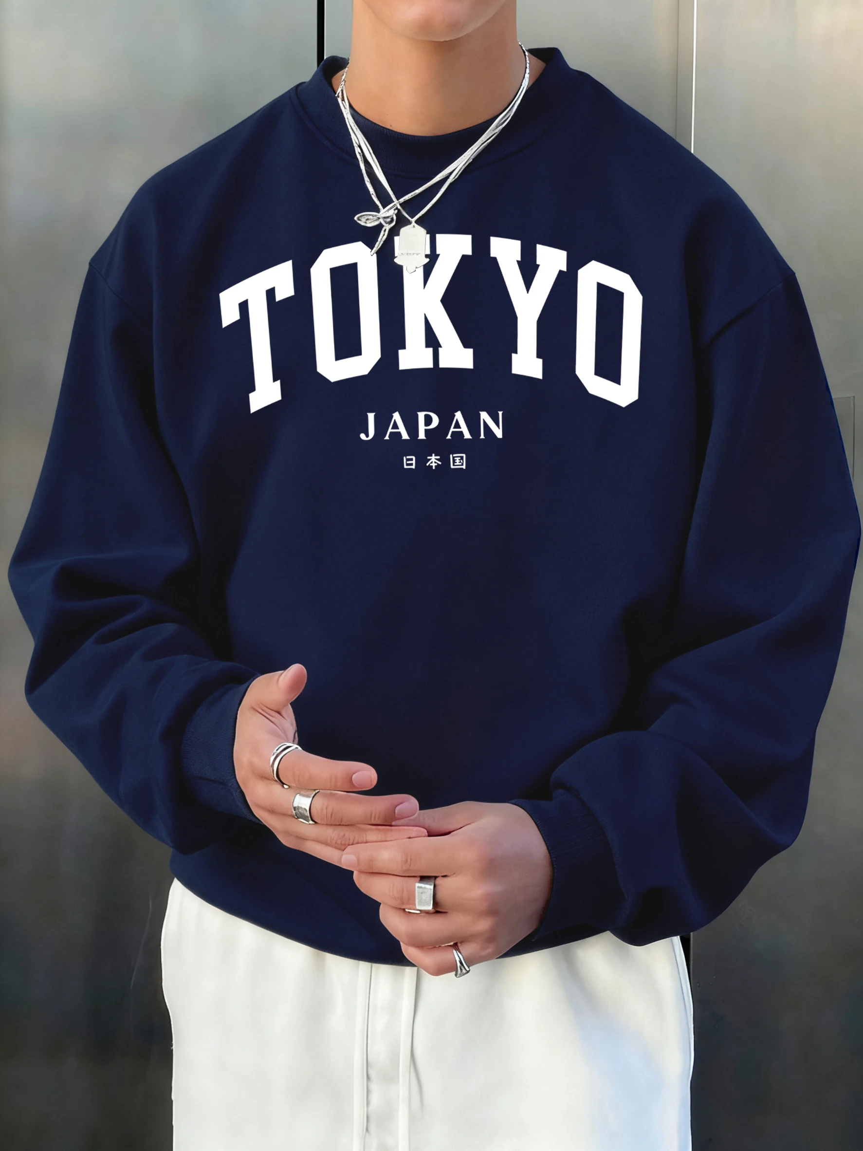 Tokyo Japan Letter Creative Printing Mens Sweatshirts O-Neck Pullovers Autumn Fleece Loose Clothes Unisex Retro Hoodless Shirt