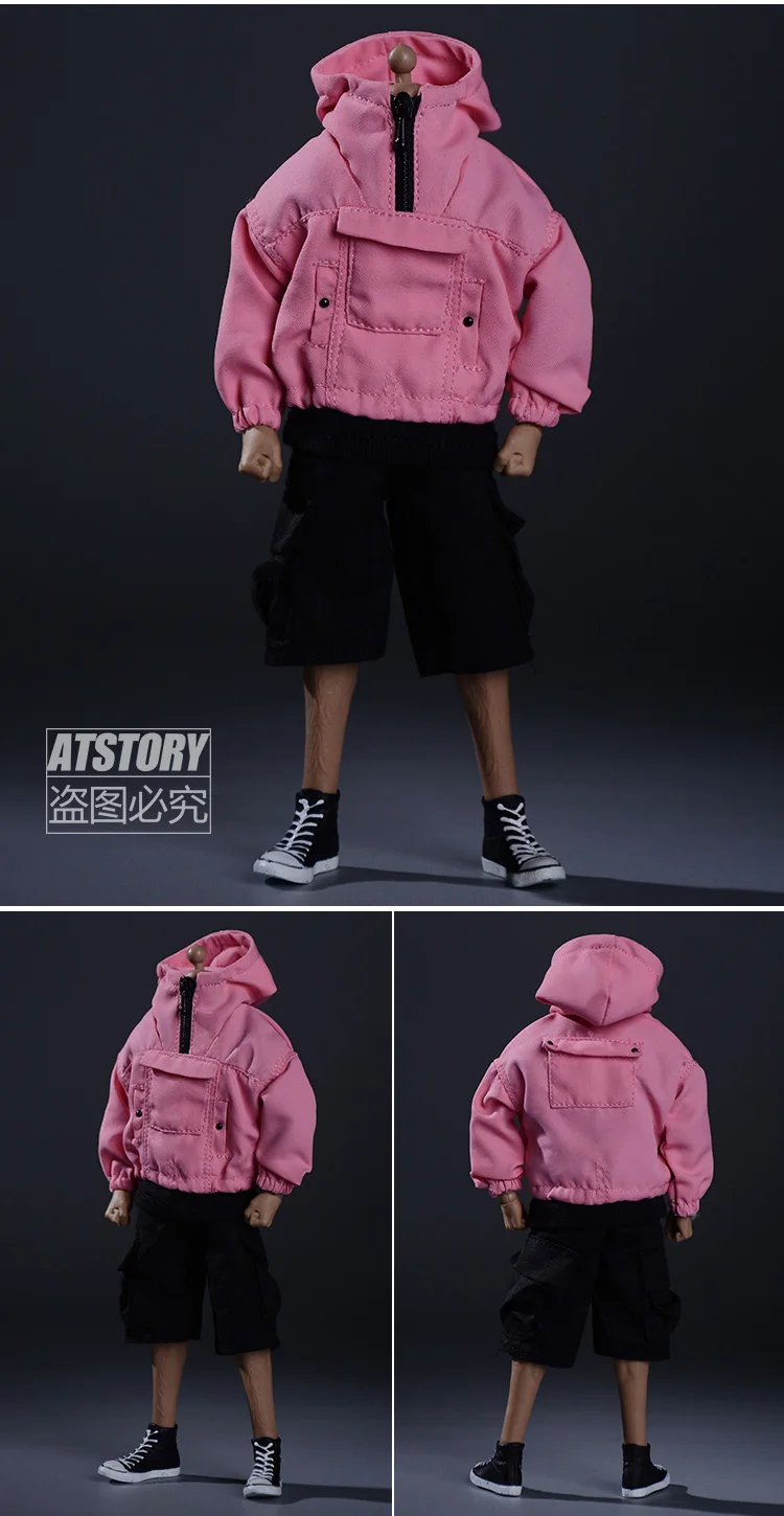 Jaket Gaya Jalanan Gambar Pria Trendi Skala 1/12 Mantel Bertudung Celana Terusan Banyak Saku untuk Action Figure 6 Inci