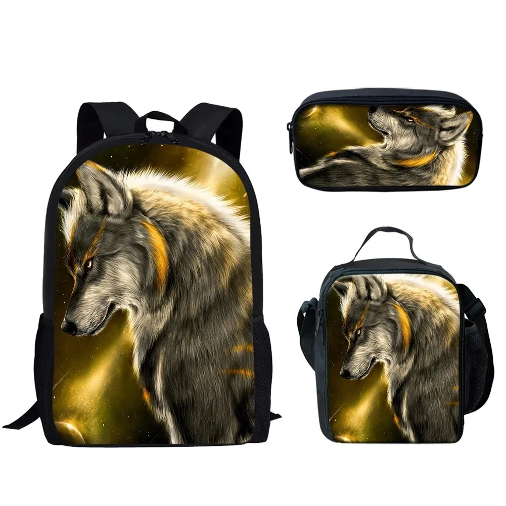 3d printing backpack for student, school backpack with moon and wolf printing, for laptop, lunch, popular, new, 3pcs/set