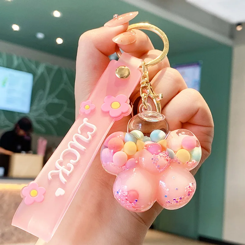 Liquid Acrylic Flowers Keychain Colorful Jelly Beans Keyring Bag Charm Pendant Decor Gift