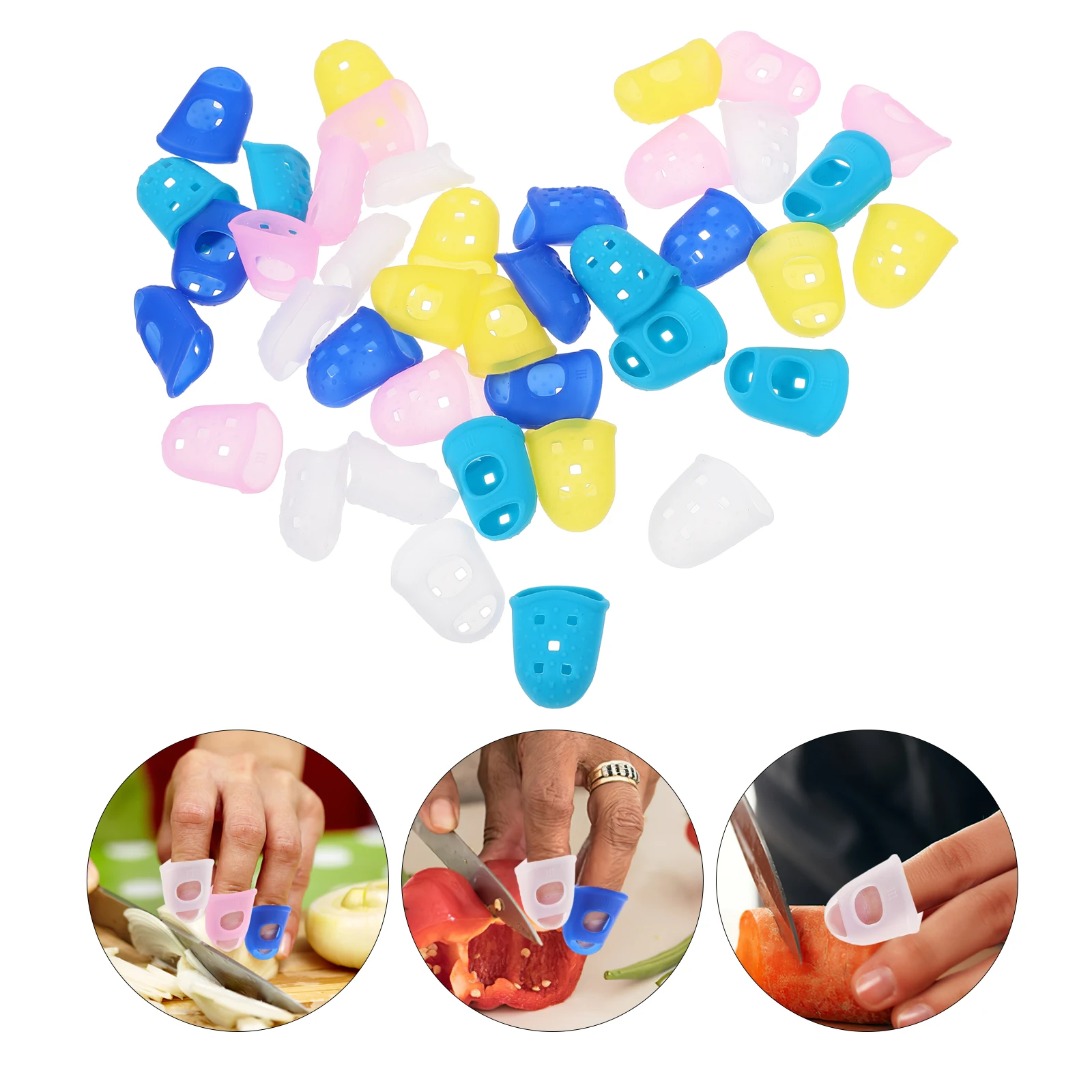 

40pcs Anti-cut Finger Covers Large Size Yellow Sky Blue Dark Pink Transparent 8pcs Each Wear-resistant Protectors Crafting