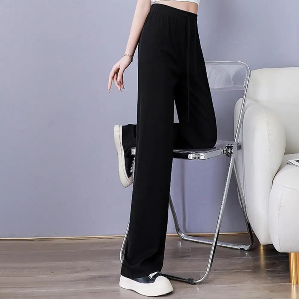 Women Work Pants Women Wide-leg Pants Elegant Draped Wide Leg Pants Adjustable Elastic Waist Ice Silk Comfort for Women