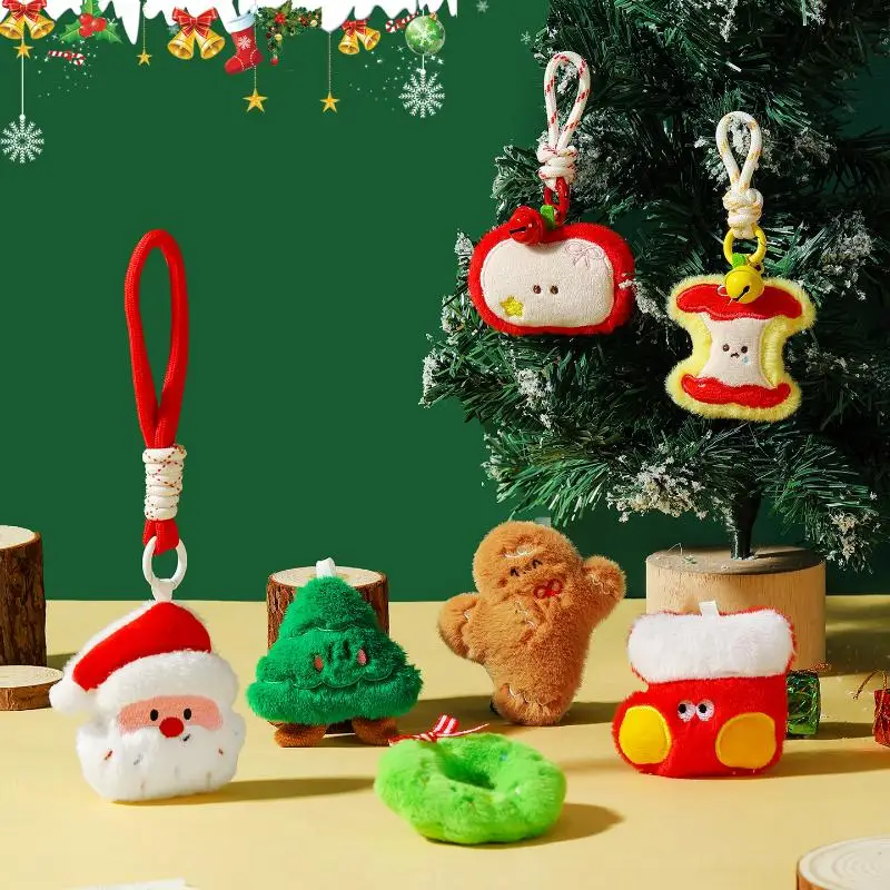 Cute Cartoon Christmas Plush Pendant Lanyard Keychain Kawii Plush Little Doll Backpack Handbag Pendant Decoration Accessories