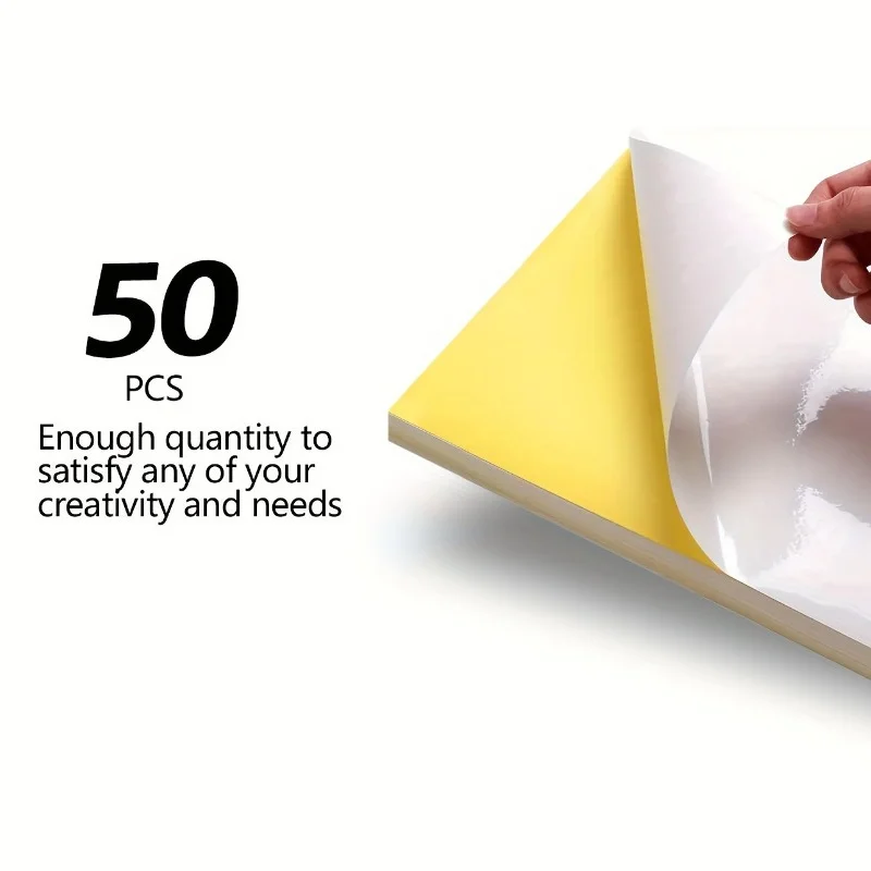 50 Sheets A4 Self-Adhesive Sticker Labels - Matte & Shiny Finish, Inkjet Printer Compatible, Quick & Smooth Feeding, High-Streng