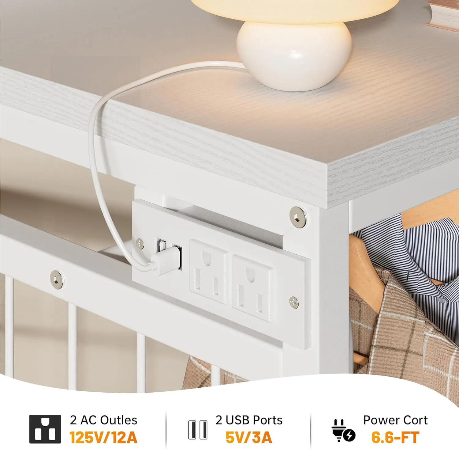 49.2" W White Dresser for Bedroom with Hanging Rack, 6 Drawers Dresser with LED Lights & Charging Station, Fabric Dressers image 4