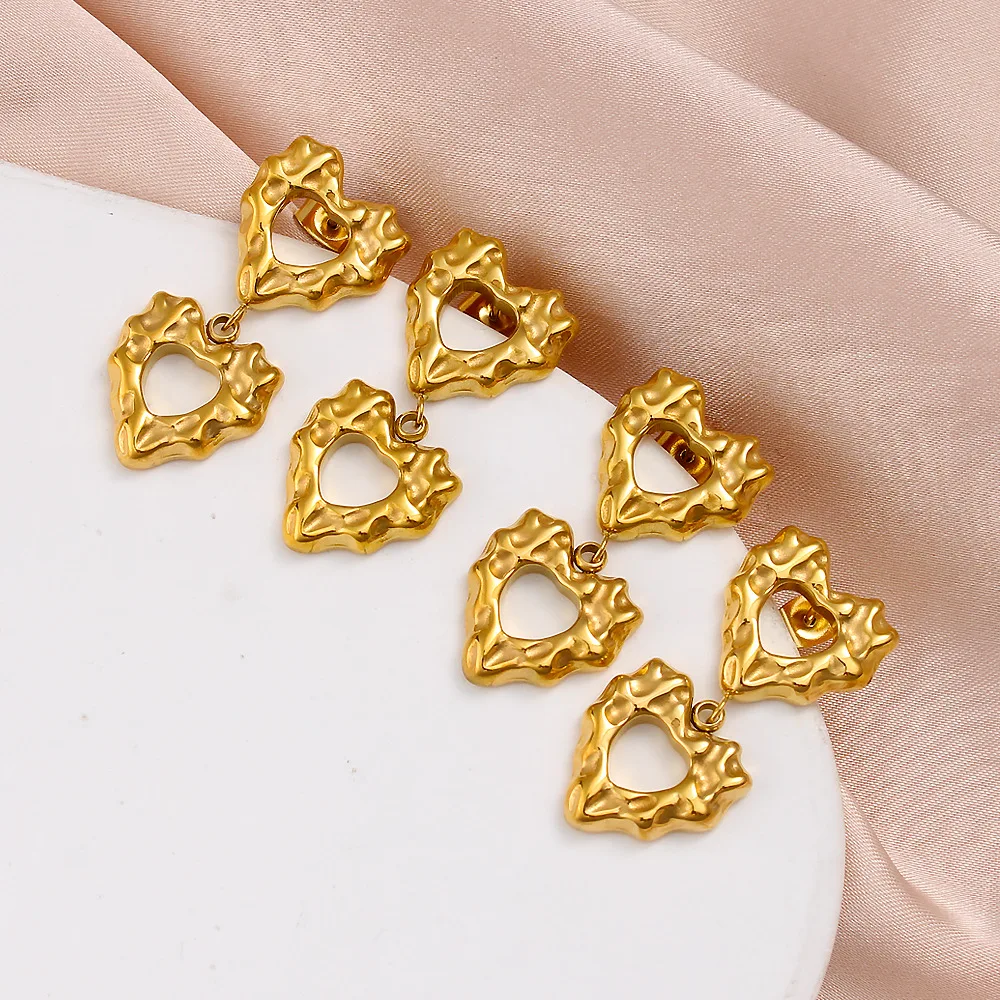 Стильные серьги с двойным сердцем OL