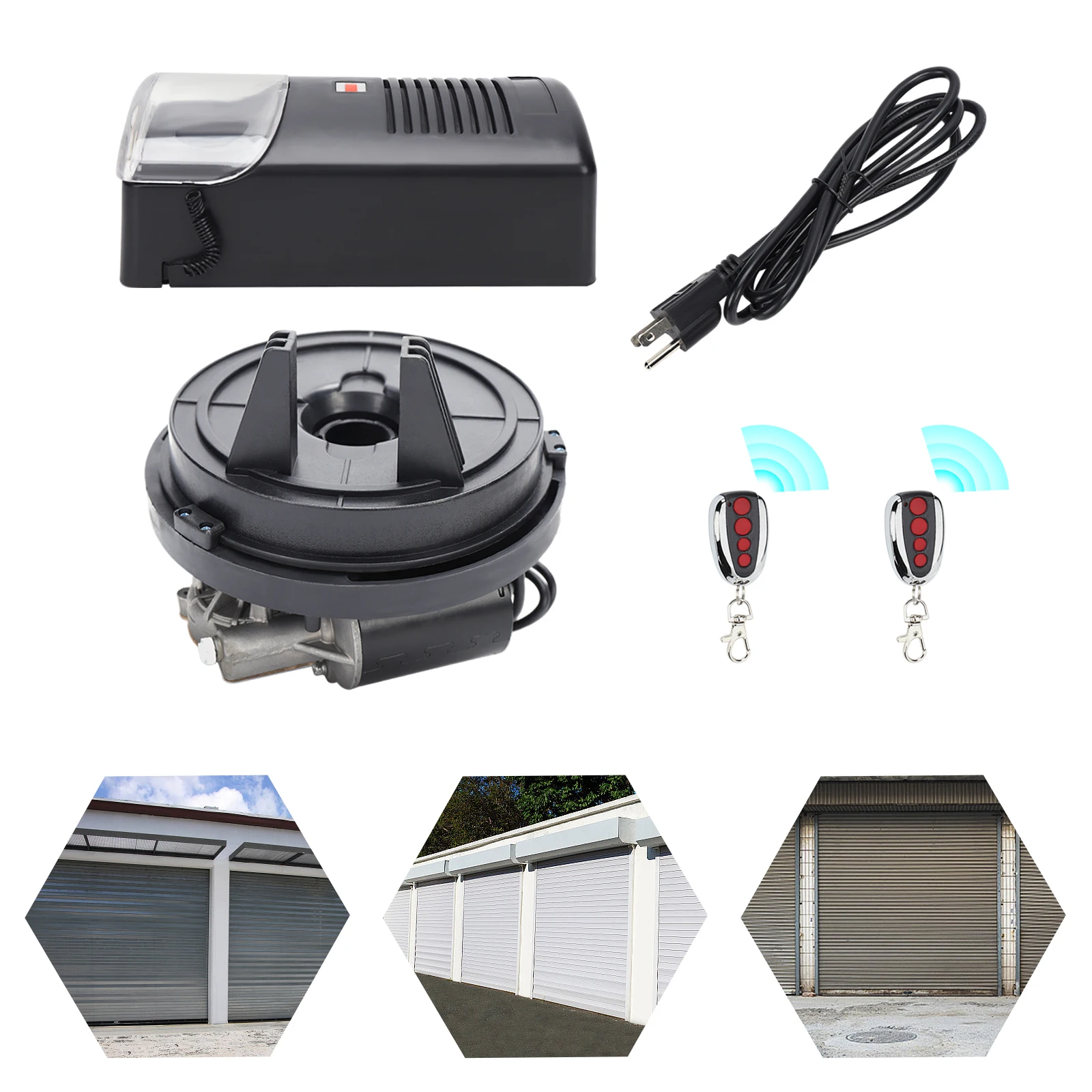 Roller Shutter Door with Built-in Motor Roll Up Door Opener 110V with 2 Remote Controls