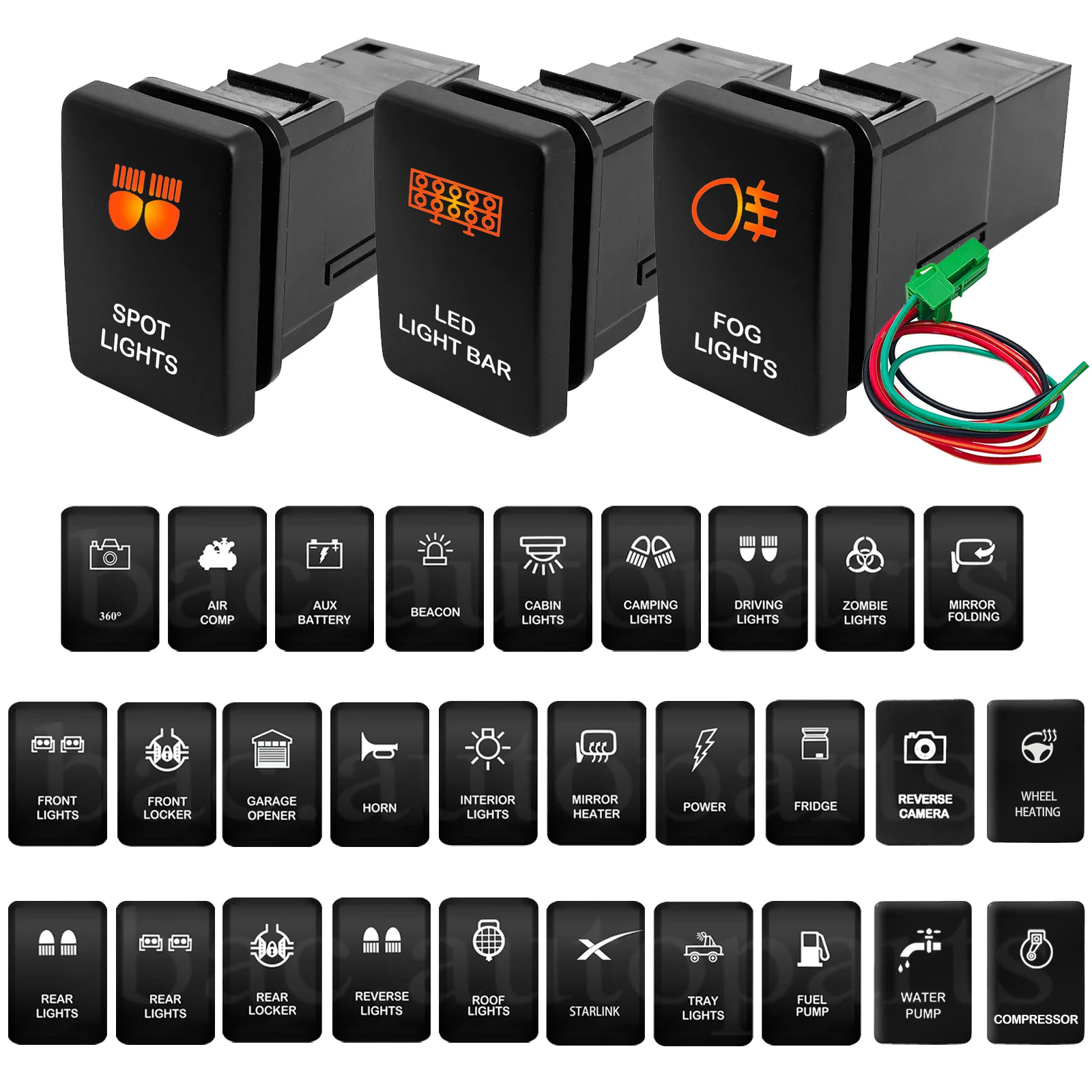 Conector de Interruptor de Botón LED de 12V para Toyota Hilux, Land Cruiser Prado 150, Serie 200, 4Runner, RAV4, Hiace, Tundra, Corolla, FJ Fog