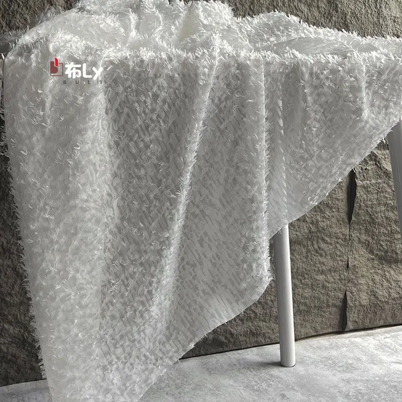 Chic Style Tassel Feather Lace Jacquard Fabric, Creative for Coat Dress Bag, Designer Clothing Material