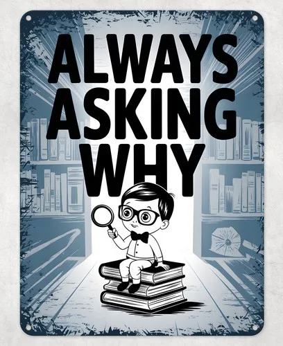 Always Asking Why Funny Metal Poster Wall Tin Sign Man Cave Shed Home Plaque --Tin Sign