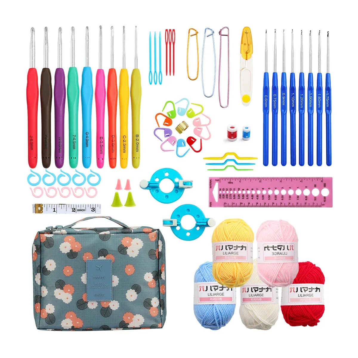 

Crochet Hook Needle Set 8Pcs Blue Handle Crochet 9 Pcs Ergonomic Crochet Hooks for Knitting with a Sewing