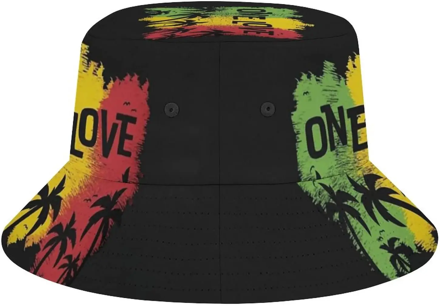 One Love Music Reggae Rasta Jamaican Men's Women's Bucket Hat Summer Vacation Travel Beach Sun Hat Packable Lightweight Outdoor 5