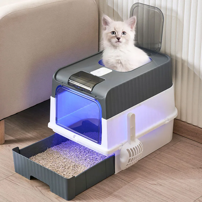 

UV Drawer Type Cat Litter Basin Fully Enclosed and Sterilized Oversized Cat Toilet Enclosed Pet Products