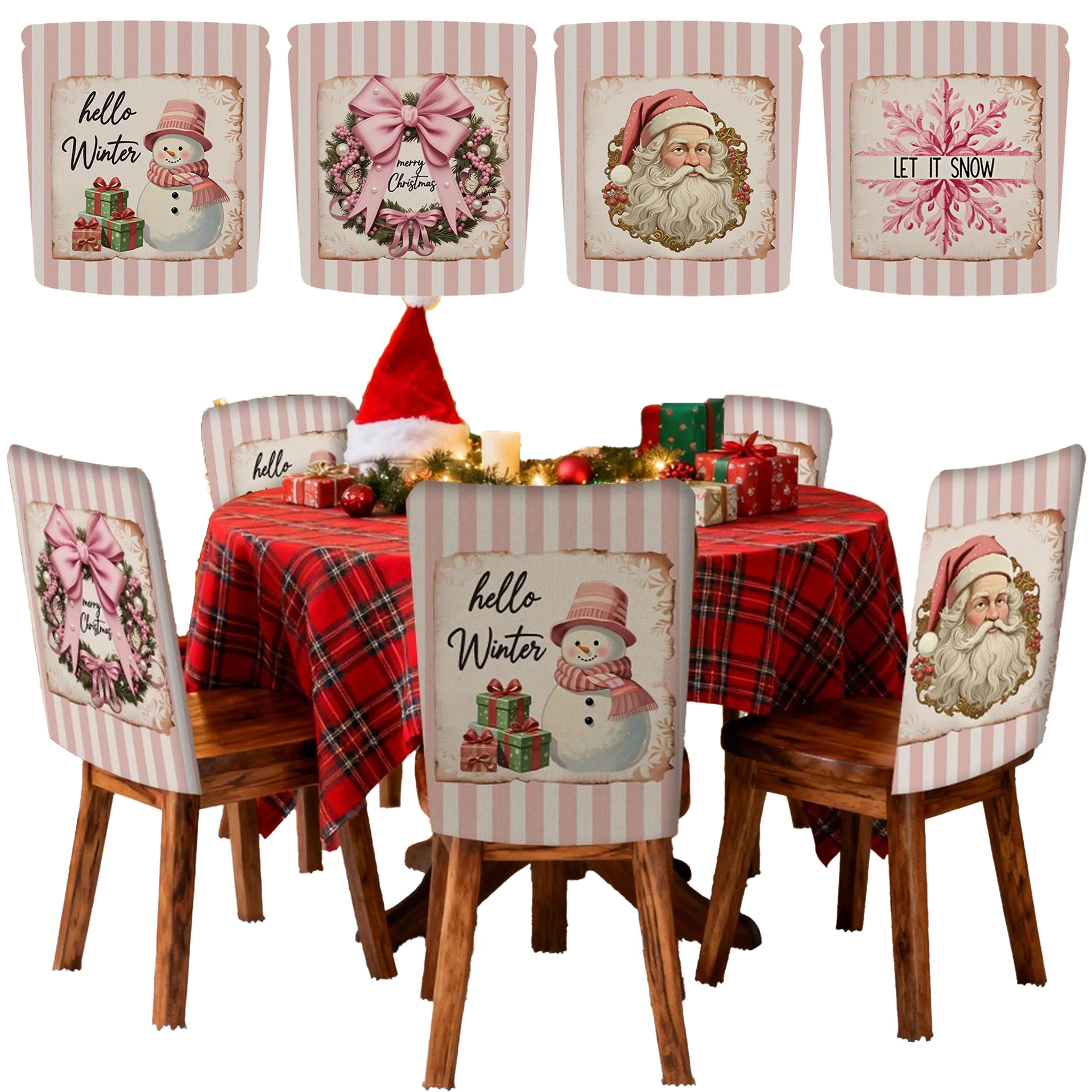 

2026 New Christmas Decoration Santa Claus Skirt Print Chair Cover Reusable New Year Home Decor Red Chair Seat Cover Dining Decor