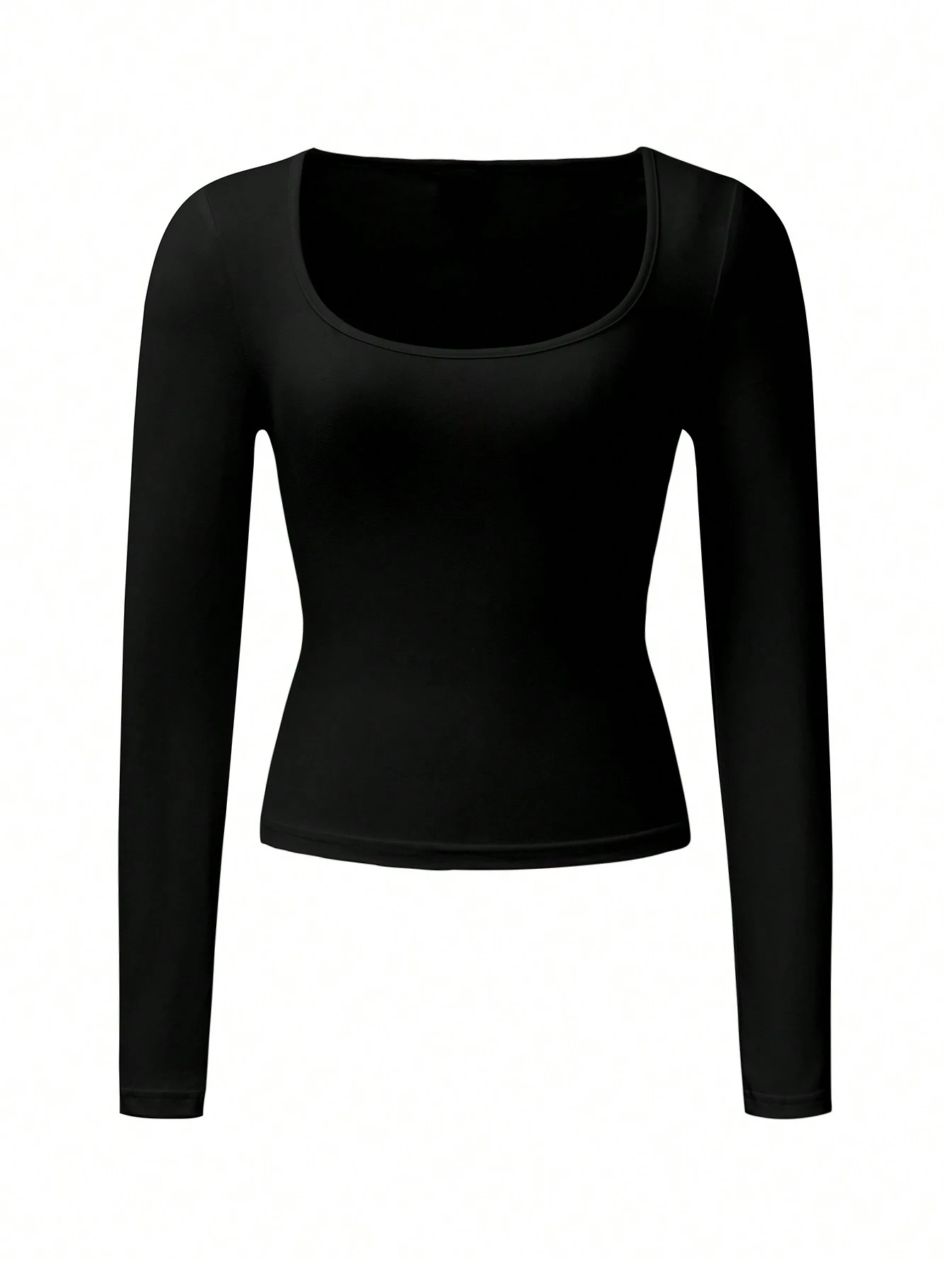 Minimalistisches Crop-Top mit quadratischem Ausschnitt und langen Ärmeln für Damen, weich, dehnbar, schmal geschnitten, gerafft, einfarbig, schlicht, elegant, zum Schichten, figurbetont, für den Alltag und die Straße – Detail 18