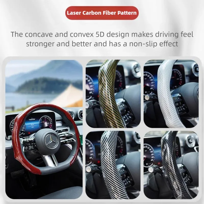 

Laser Carbon Fiber Pattern 38cm 15 Inchs Universal Car Steering Wheel Covers Non-Slip Auto Accessories for BMW Peugeot Golf