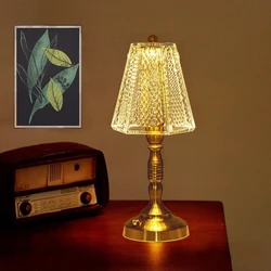 Retro Crystal Table Lamp Touch Dimming Wireless Night Light USB Eye-Protection Desk Lamp Coffee/Hotel/Restaurant/Bedroom Decor