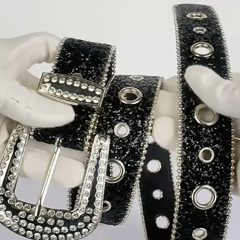 American Retro Punk Belt Women Rhinestone Glitter Waistband  display picture 1