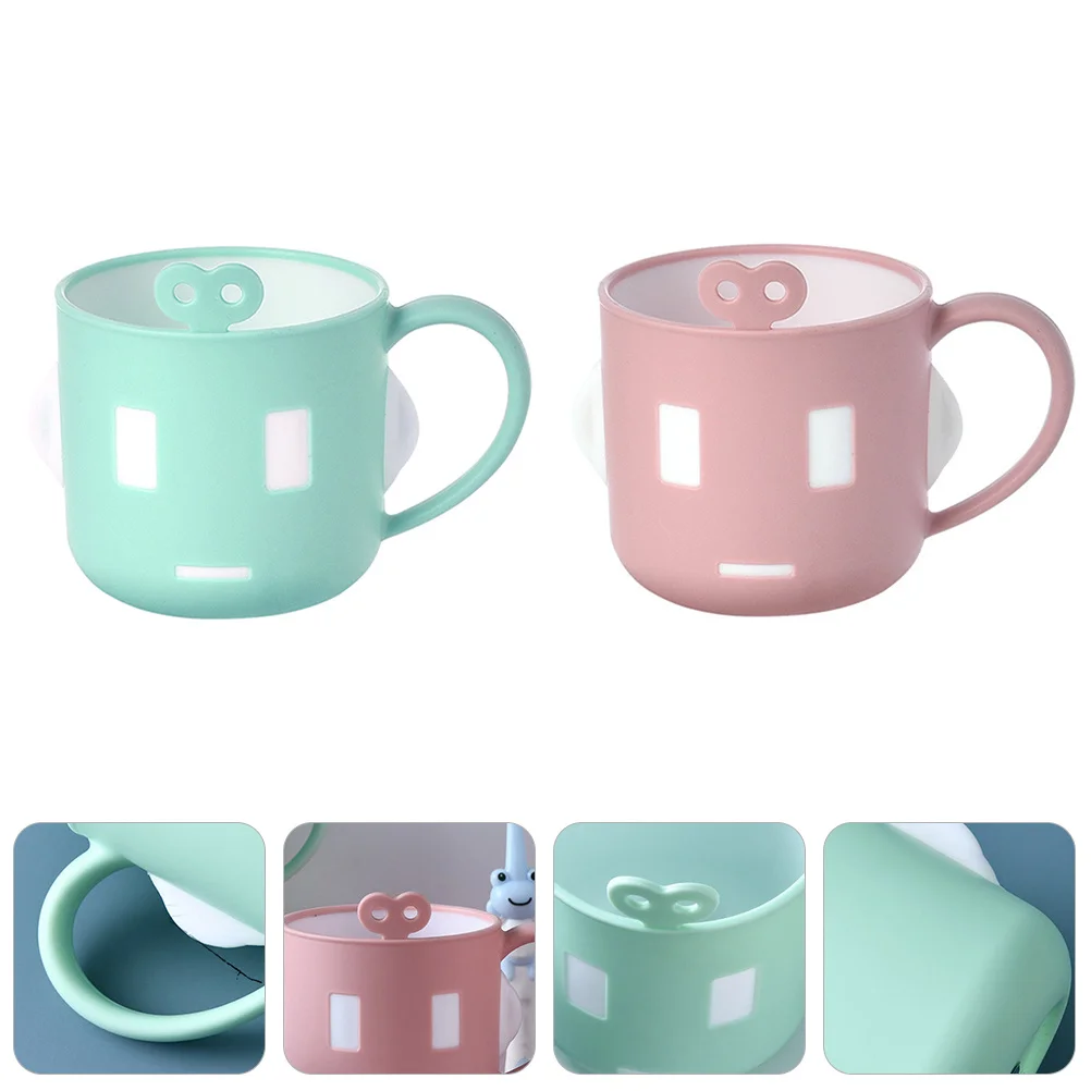 

2pcs Kids Cartoon Cups Thickened Child Cup Handle Anti-Skid Baby Lip-Safe Pp Silicone Material Portable Wash Cup For Children