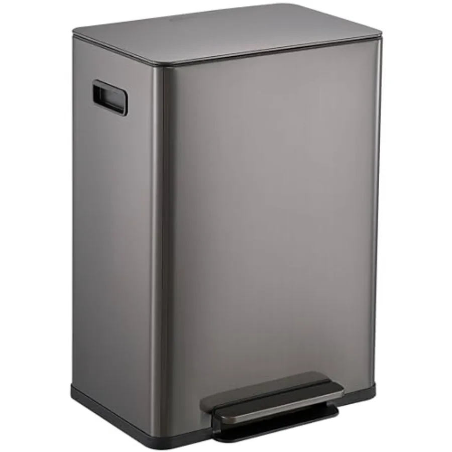 

Infinity Edge 16 Gallon 60L Kitchen Trash Can - Hands-Free Step Pedal, Soft-Close Lid, Stainless Steel Garbage Can with Removab