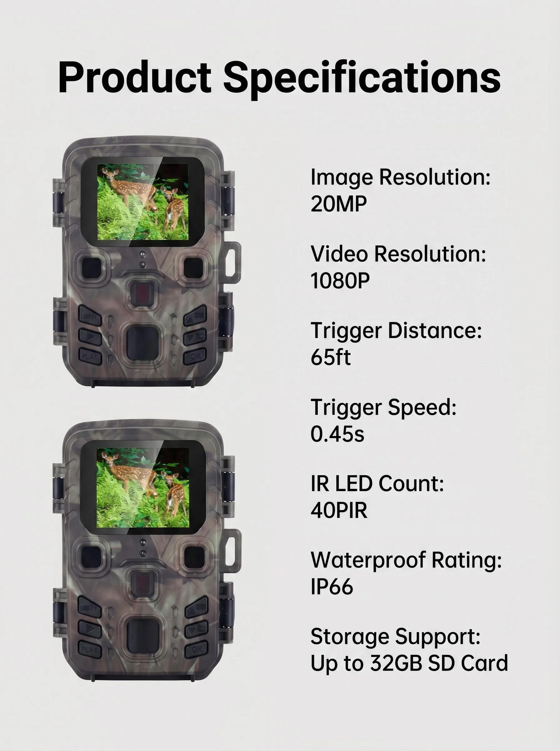 2 Stück 20MP 1080P Nachtsicht Wasserdichte Jagd-Wildkameras Kabellose Fotofalle MiNi301 für Wildtierüberwachung – Detail 2
