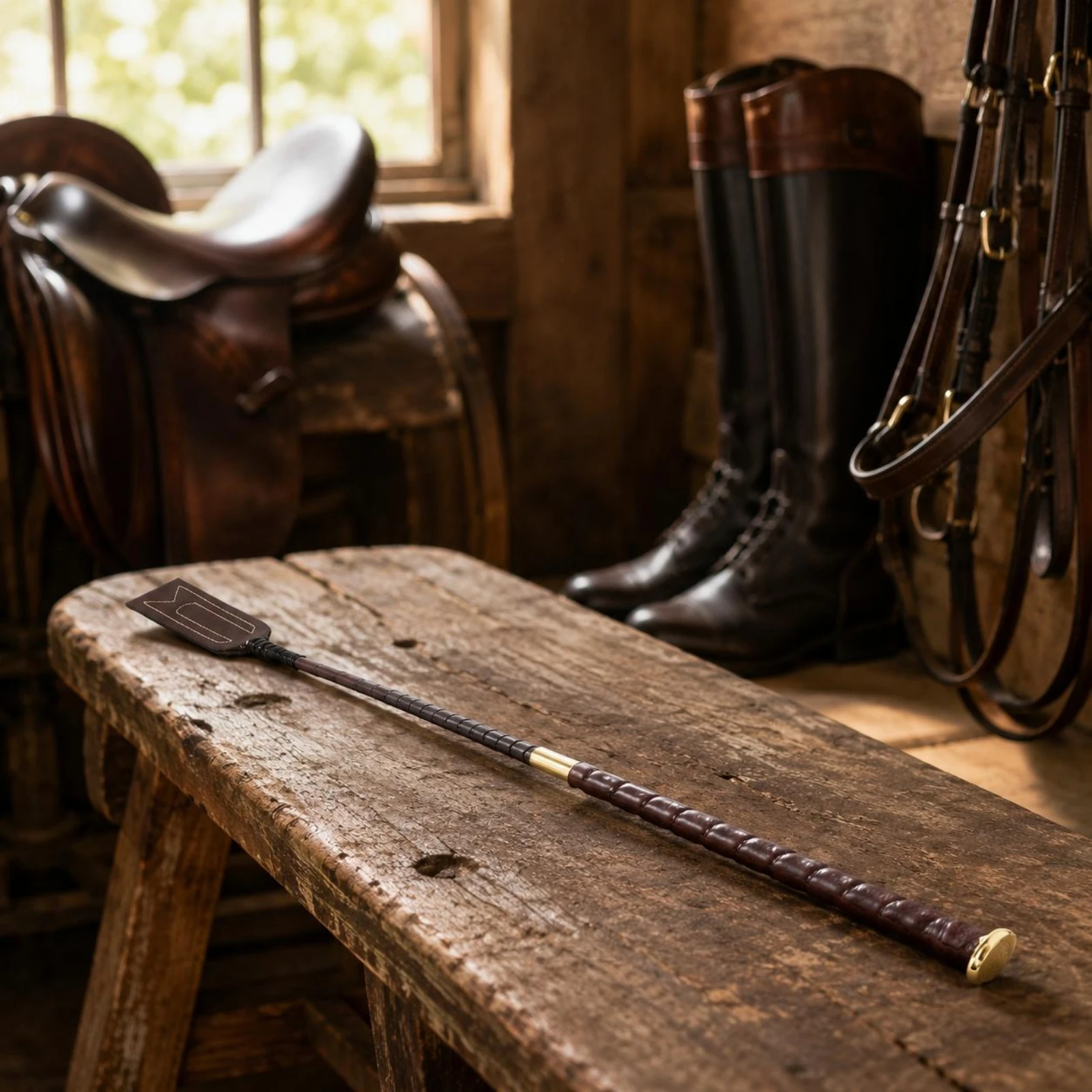 

PU Riding Whip Non-Slip Handle Equestrian Whip PU Leather Riding Crop Alloy Head Horse Equipment Flat Tip for Equestrians