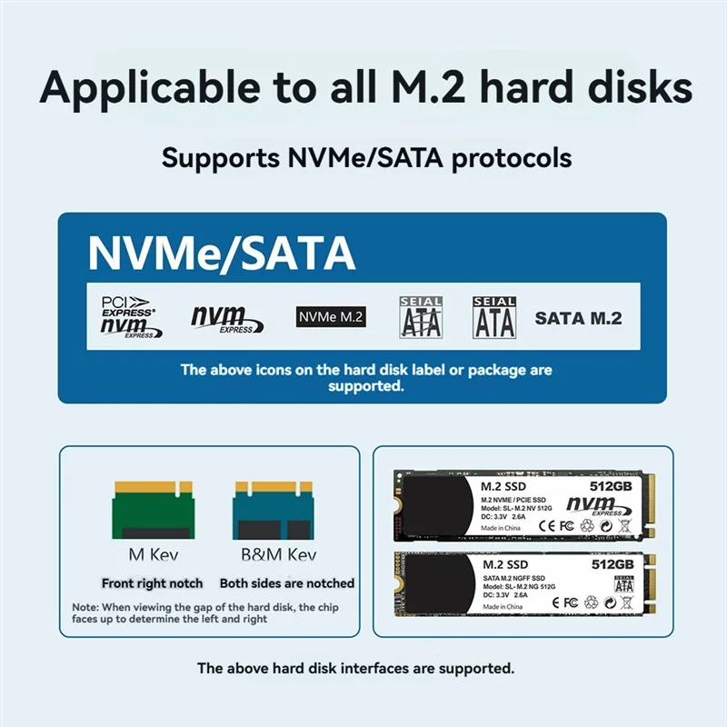 

SB-M.2 Nvme SATA SSD-адаптер без инструментов USB 3.2 Gen2 20 Гбит/с Внешний Nvme к USB SATA M-Key / B+M Key