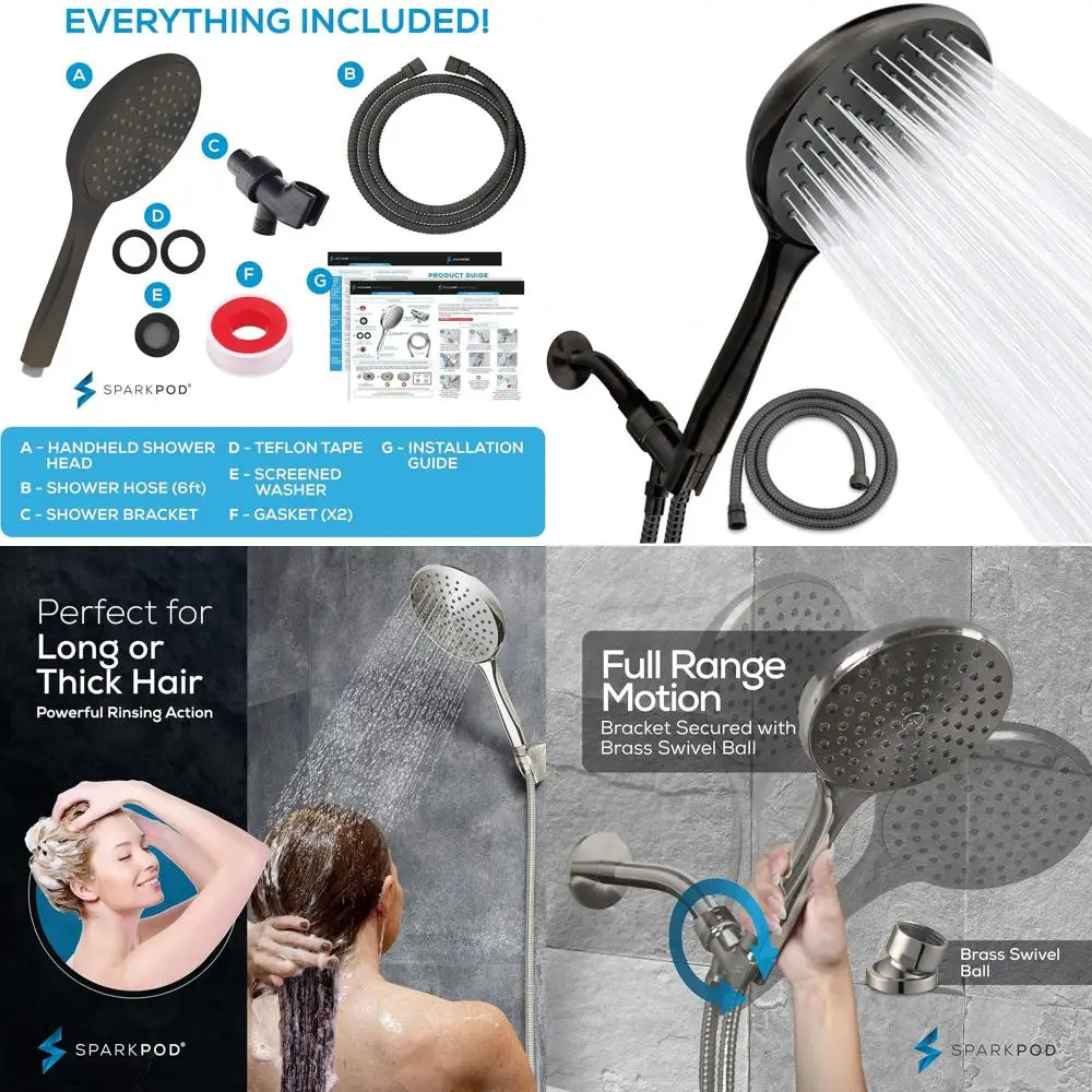 6-Inch High-Purity Handheld Shower with 6-Foot Hose and Adjustable Bracket - Quick 1-Minute Install Luxury Shower