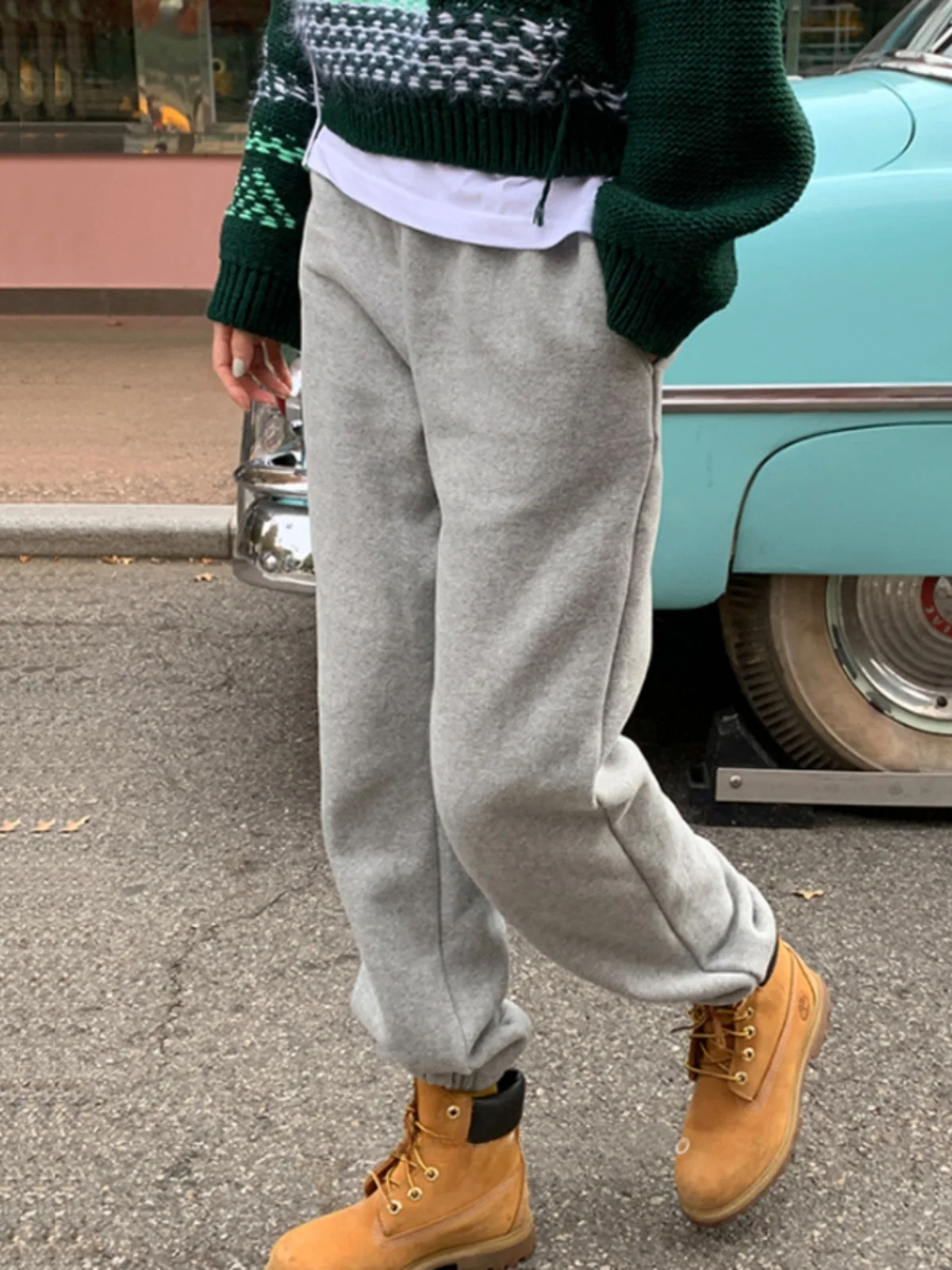 Grey Sports Pants for Women Straight Leg Casual Spring Autumn Winter plus Size High Waist Long Trousers Trendy Cuffed Sweatpants