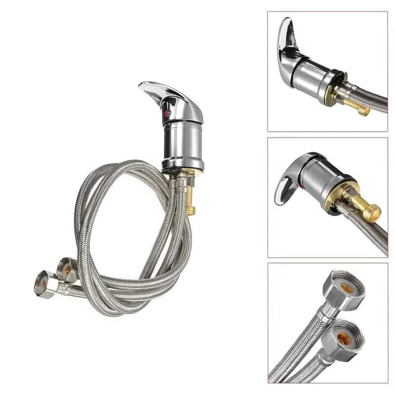 Salon Shampoo Bowl Faucet Set Zinc Alloy Hot Cold Tap with Braided Hose Sprinkler Replacement Kit for Barber Hair Washing