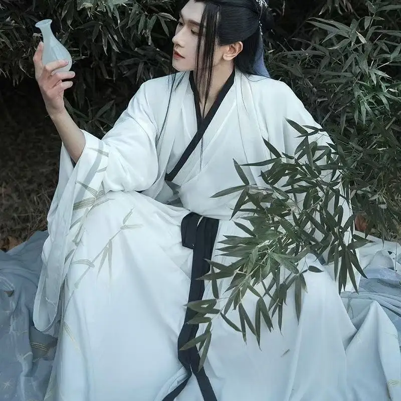 남자의 원래 요정 Hanfu 드레스 전통 Weijin 시대 크로스 칼라 의상 빈티지 영화 불멸의 코스프레 무대 의류