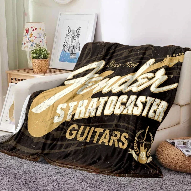 Rock Fender Guitar Printed Music Ultra Lightweight Soft Plush Blanket for Sofa Bed Couch Cover Best Office Gifts Flannel Blanket